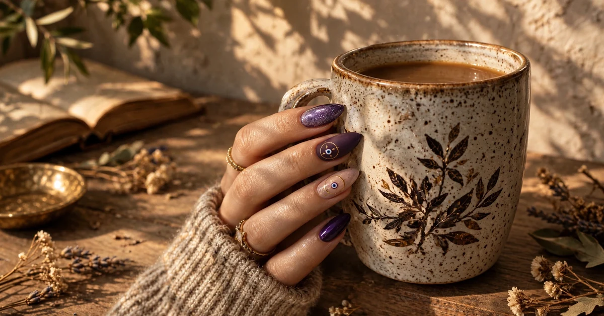 Evil Eye Purple Boho Nails — fall beauty ideas