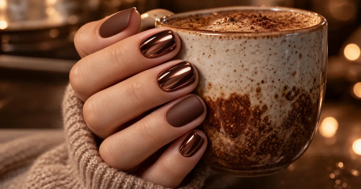 Coffee Latte Mocha Nails | Matte & Mirror Chrome Contrast