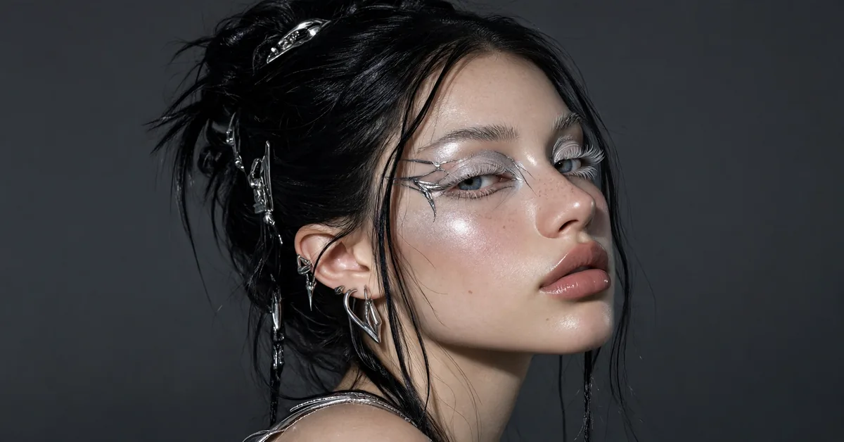 Cyber Chrome Eye Makeup | Y2K Frost Lashes Editorial