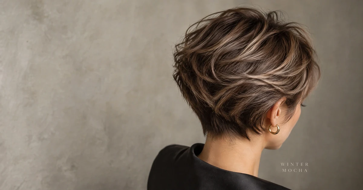 Winter Mocha Layered Pixie | Back View Styling