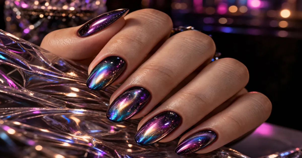 Cosmic Galaxy Chrome Nails | Y2K Metallic Cat Eye Art