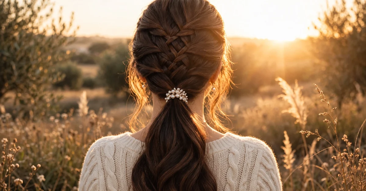 Intricate Pearl Braid Low Ponytail