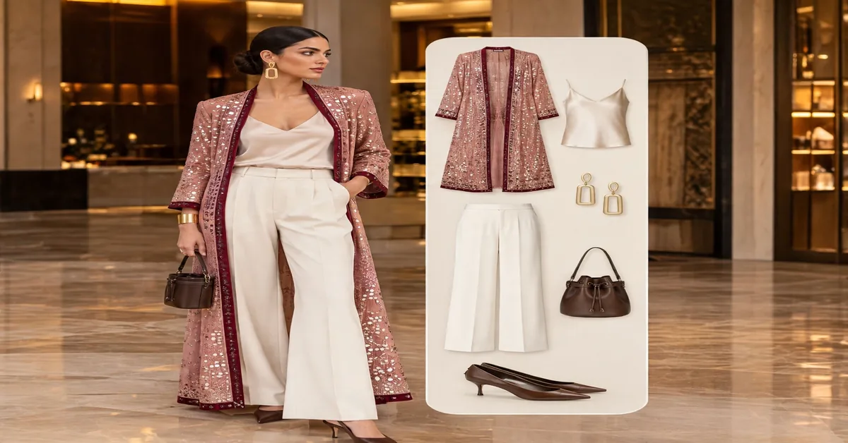 Elevated Bohemian Fusion Velvet Embellished Duster & Wide-Leg Pants