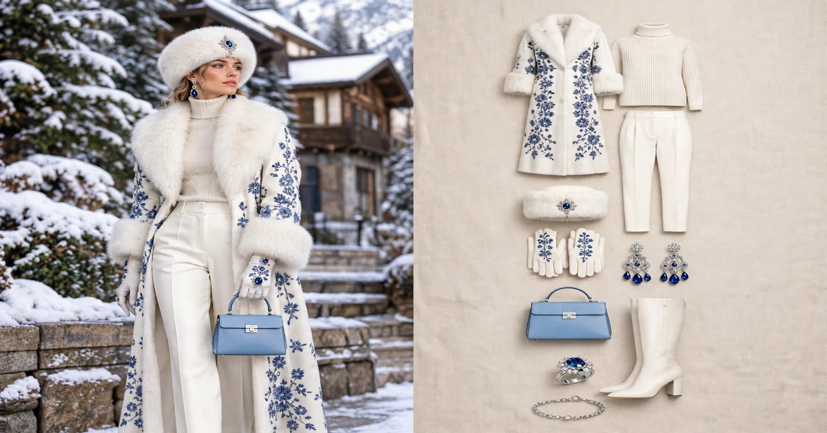 Royal blue and white faux fur winter wonderland outfit