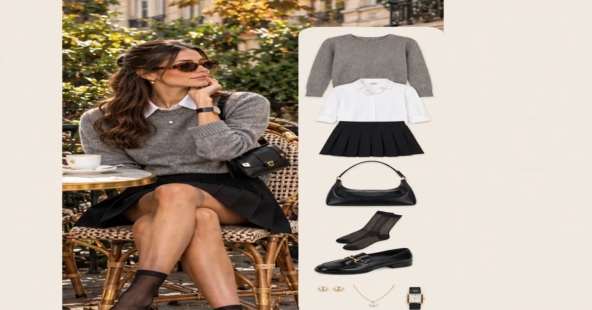 Preppy Heritage Cashmere Knit & Pleated Mini Skirt Style