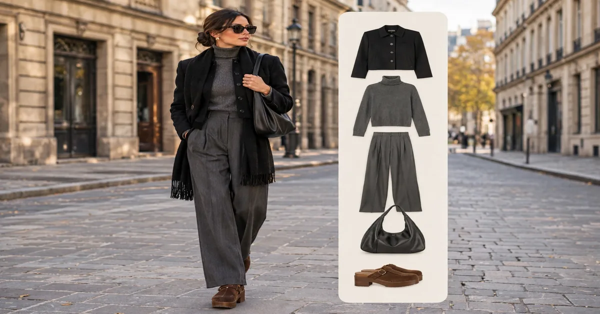 Monochrome Elegance Grey Tailored Trousers & Black Coat