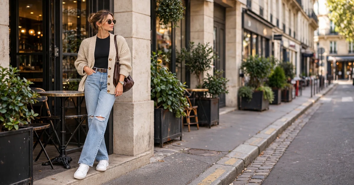 Cozy Oversized Oat Cardigan and Distressed Denim Outfit — casual crochet outfits