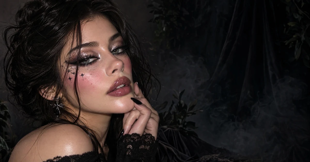 Dark Celestial Gothic Makeup with silver glitter smokey eyes — one of the most striking dramatic glam makeup looks