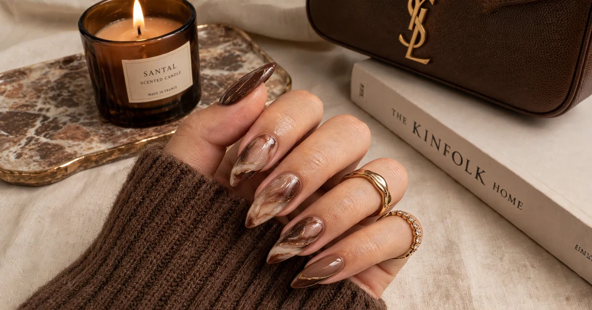 Chocolate Brown Marble Nails - Quiet Luxury - elegant nail designs