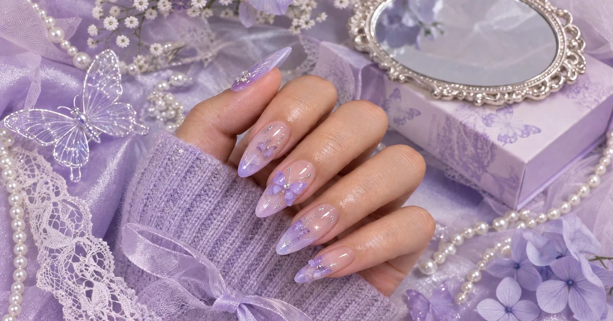 Lavender Butterfly Nails - Dreamy Fairycore - elegant nail designs
