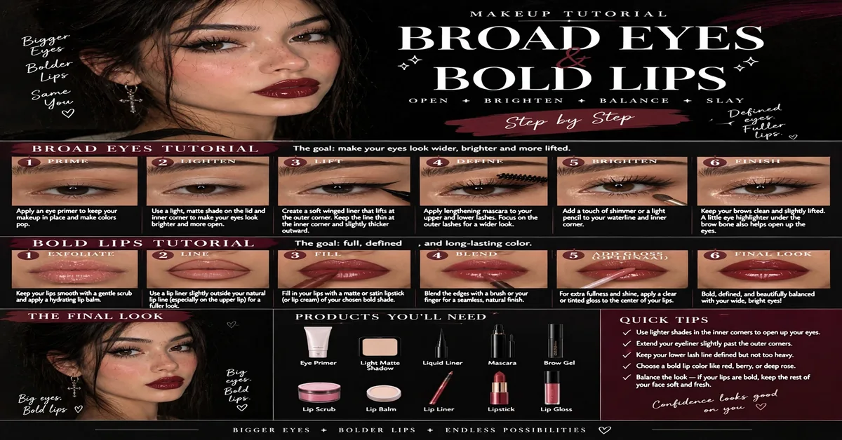 Broad Eyes & Bold Lips Makeup Tutorial | Step-by-Step Glam Look