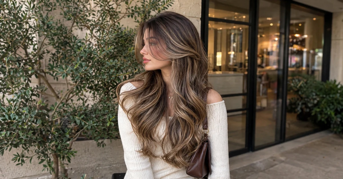 Ash Brown Balayage Long Hair | Stunning Smoky Brunette Highlights — almond nail designs