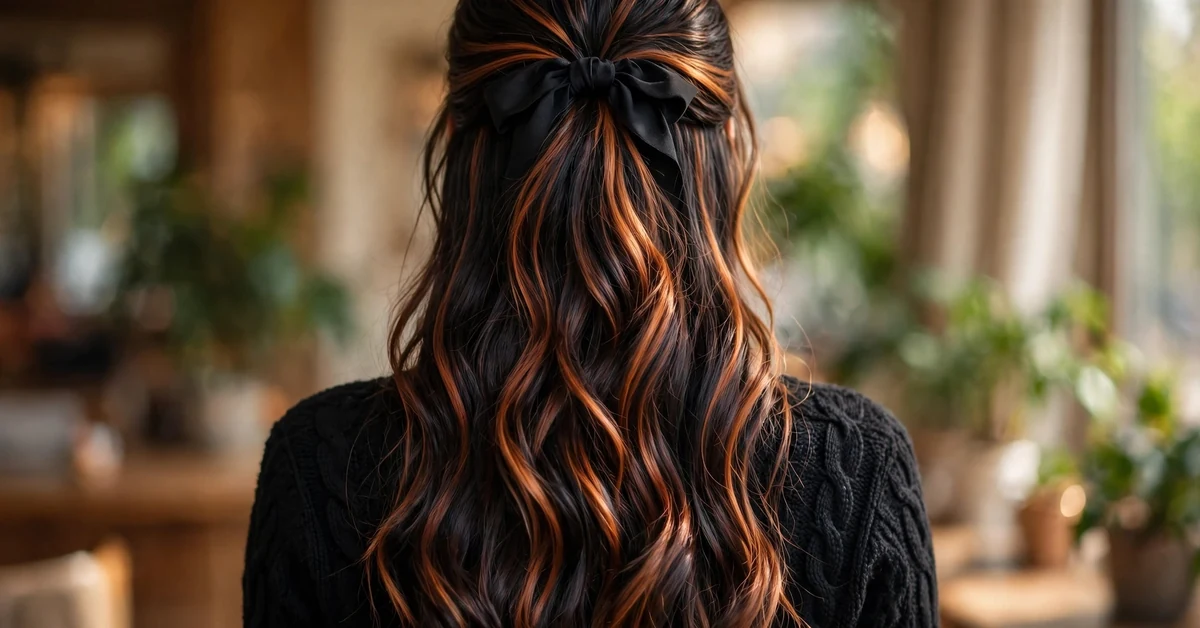 Black Cherry Hair with Warm Copper Highlights