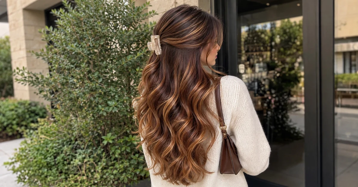 Caramel Copper Balayage Long Hair | Gorgeous Warm Hair Color Inspiration — almond nail designs