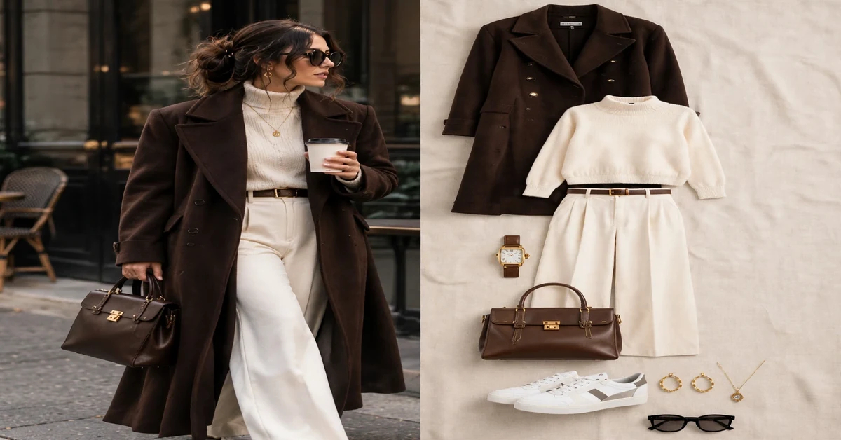 Chocolate Brown Coat & White Pants Outfit Ideas — quiet luxury fall outfits
