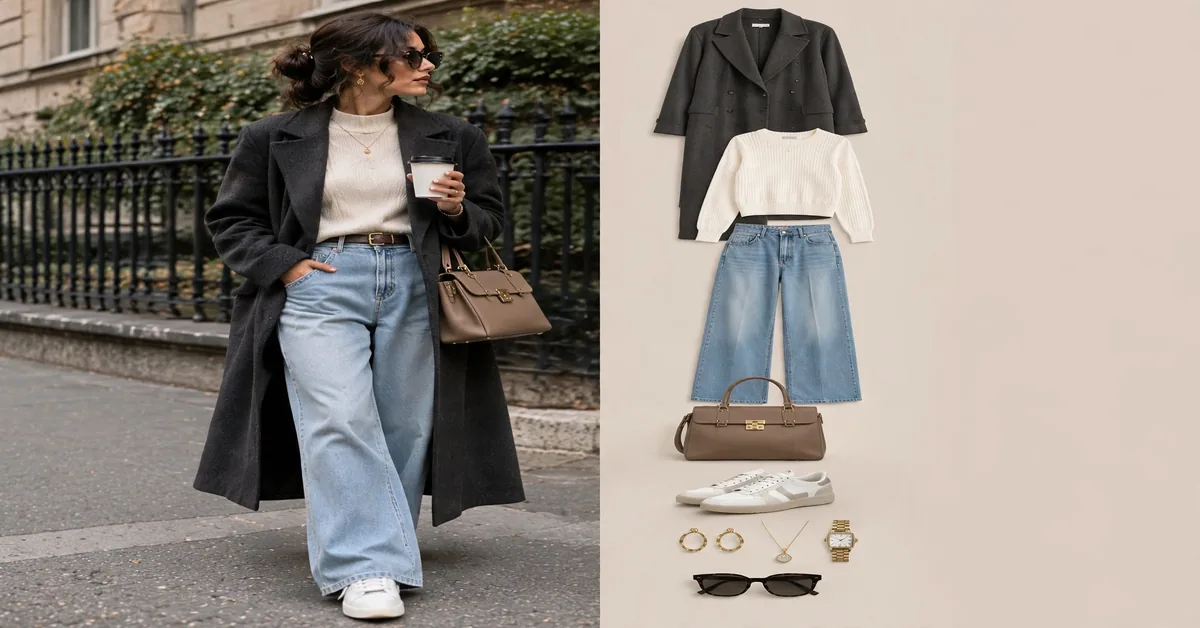 Charcoal Coat & Light Blue Jeans Outfit Ideas | Effortlessly Chic Women