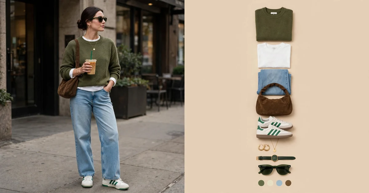 Olive Green Sweater and Blue Jeans Outfit Ideas | Casual Chic Style