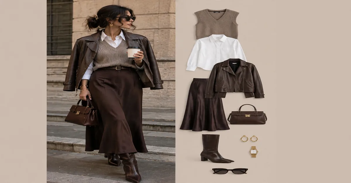 Leather Jacket & Brown Skirt Outfit Ideas | Elegant Fall Style