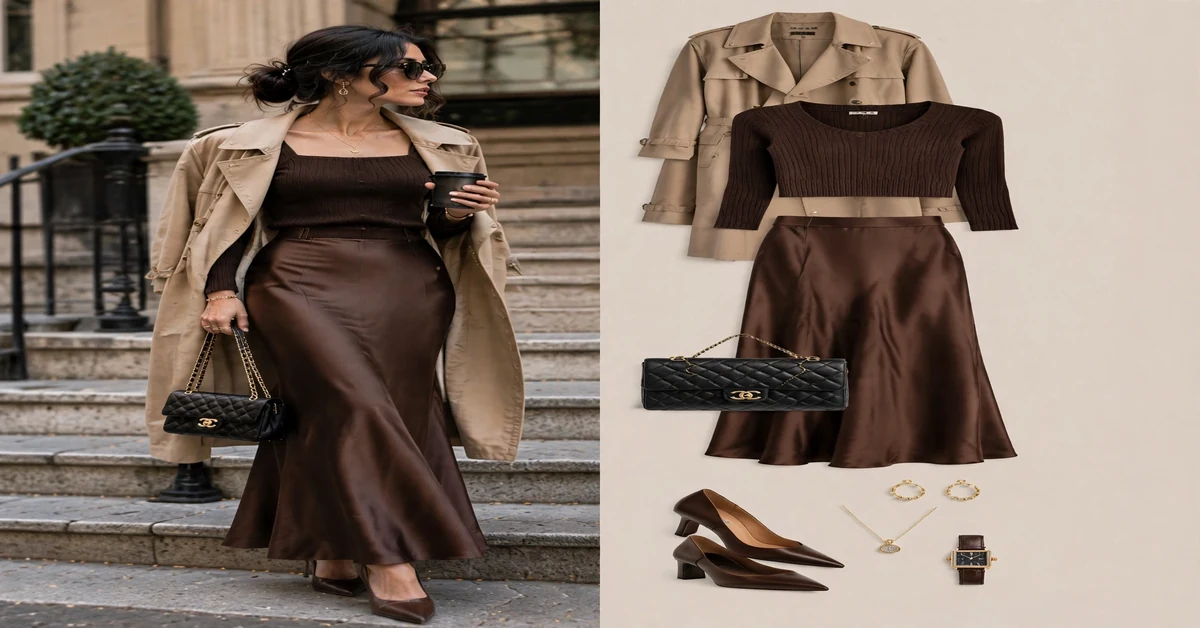 Chocolate Brown Skirt & Trench Coat Outfit — quiet luxury fall outfits