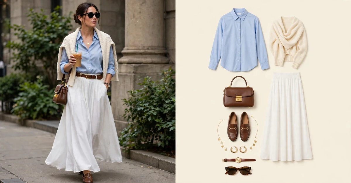 Blue Shirt & White Maxi Skirt Outfit Ideas | Effortlessly Chic Style