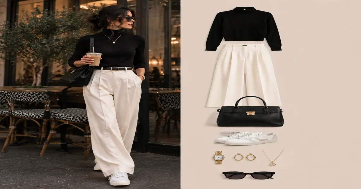 Black Turtleneck & Ivory Pants Outfit Ideas | Elegant Minimalist Style