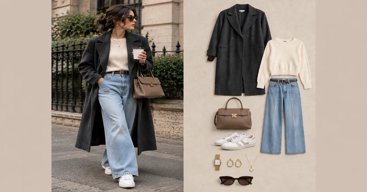 Charcoal Coat & Light Blue Jeans Outfit Ideas — quiet luxury fall outfits