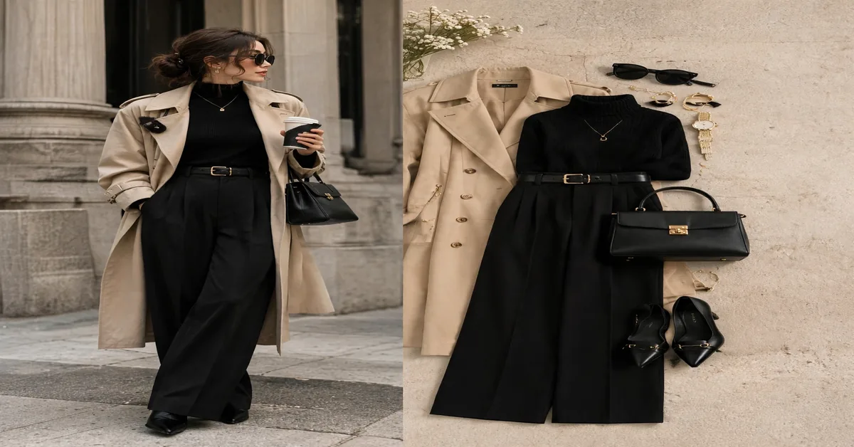 Black & Beige Outfit Ideas | Elegant Trench Coat Fall Look