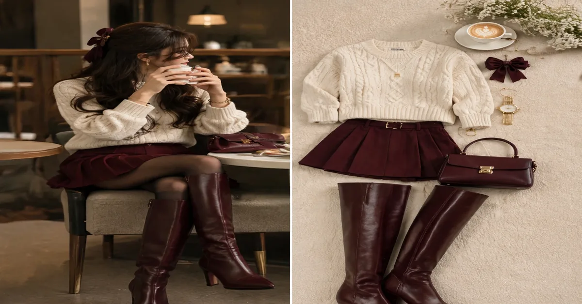 Cream Sweater & Burgundy Skirt Outfit | Cozy Chic Fall Fashion