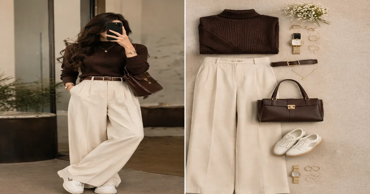 Burgundy Sweater & Cream Pants Outfit | Elegant Fall Style