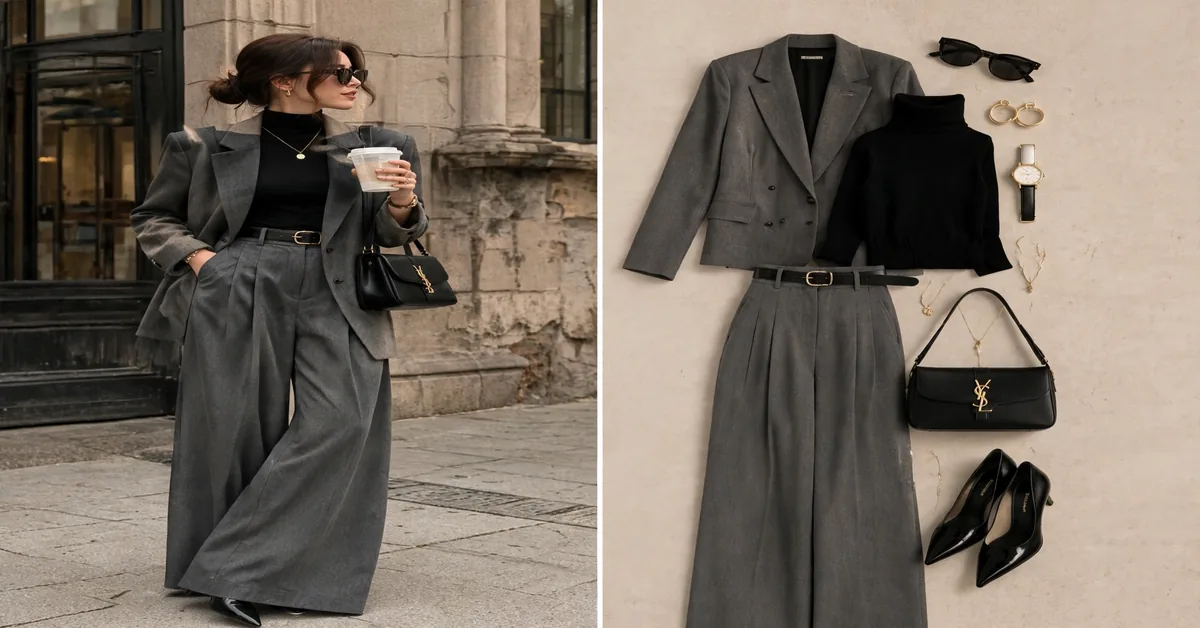 Grey Blazer & Black Turtleneck Outfit | Chic Fall Fashion