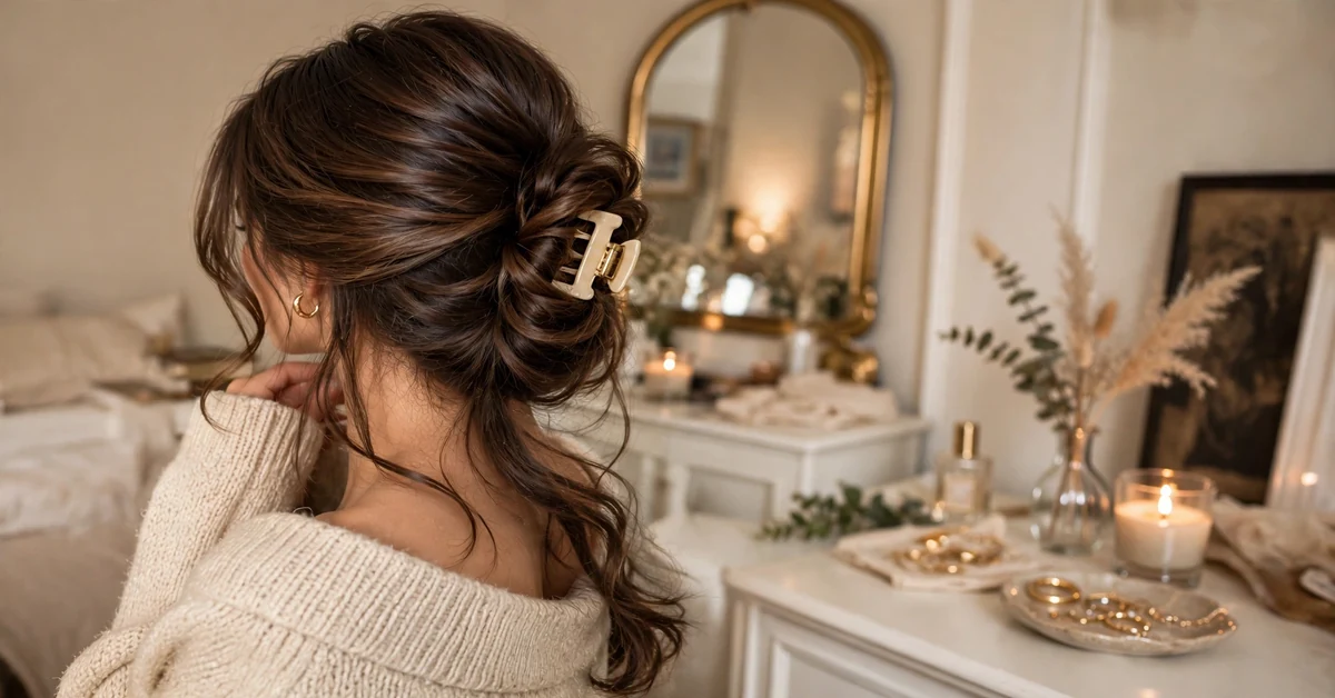 Elegant Brunette Hairstyle with a Chic Claw Clip