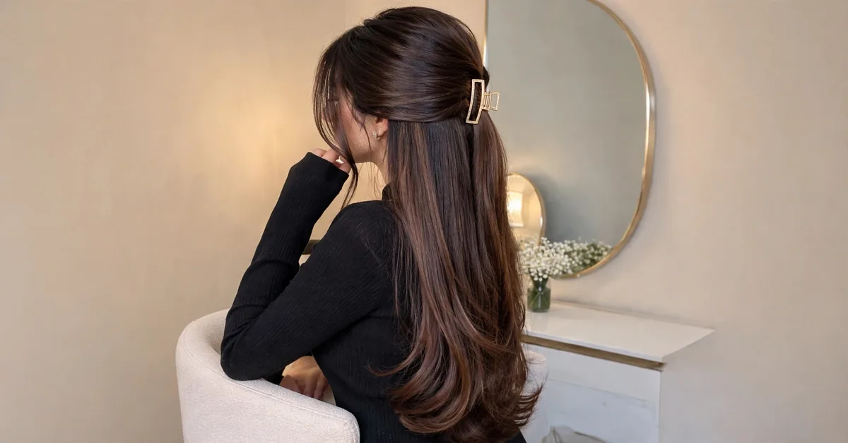 Half Up Half Down Hairstyle for Long Hair | Elegant Hair Idea 🤎✨